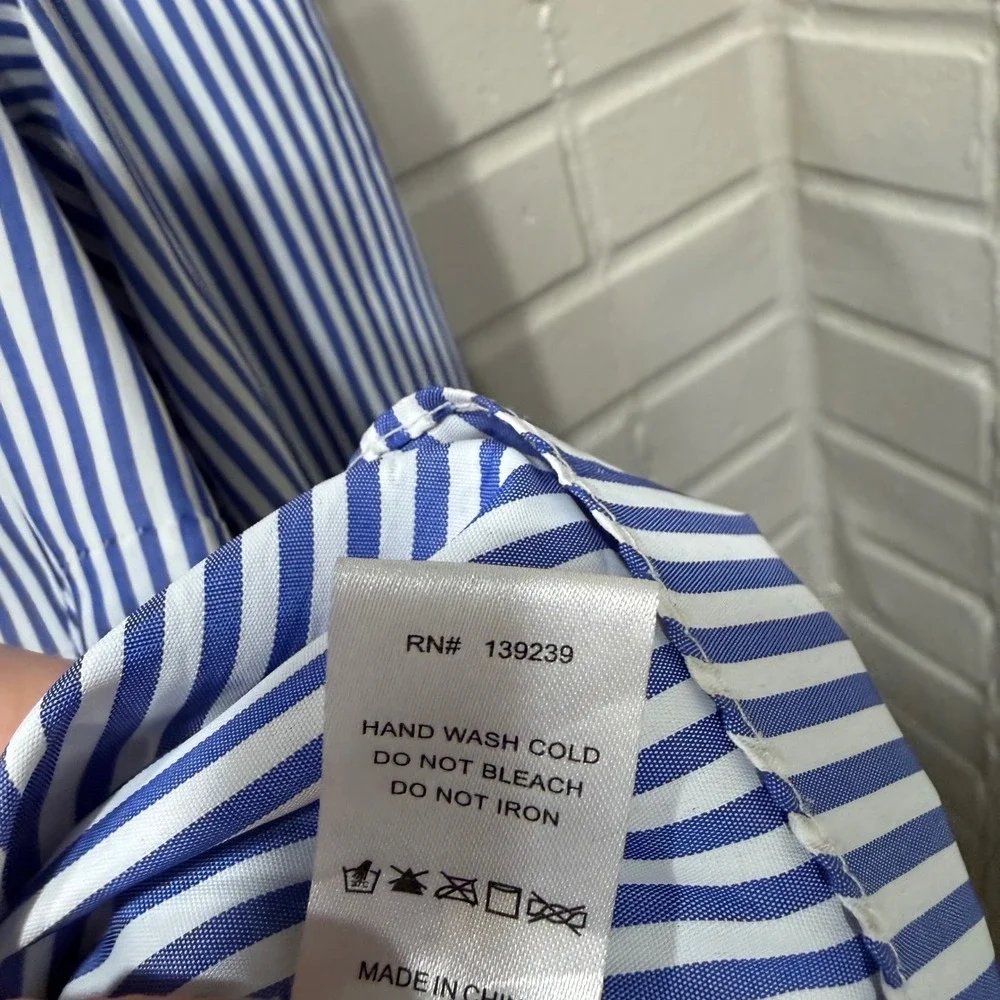 Tuckernuck‎ Easton Smocked Ruffle Top Blue White Striped Puff XS Preppy Coastal